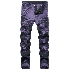 Fashion Men’s Ripped Jeans Pants Slim Fit Casual Boy Straight Rigid Men Denim Jeans