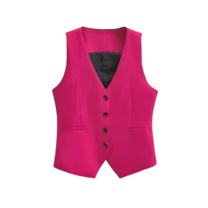 Fashion New Women’s Versatile Vest Solid Color V Neck Single Breasted Sleeveless Slim Suit Vest