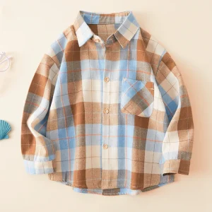 Fashion Plaid Flannel Kids Shirt Long Sleeve Casual Button Down Top for Boys & Girls Autumn Spring Wear