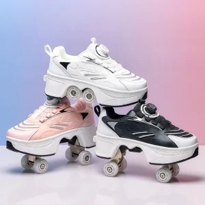 Fashion Roller Skate Shoes with 4 Retractable Wheels for Boys and Girls Outdoor Walking and Sports for Children Roller Shoes