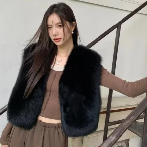 Fashion Sexy Girls Fur Vest New Style Sleeveless Design Women Luxury Real Fox Fur Vest