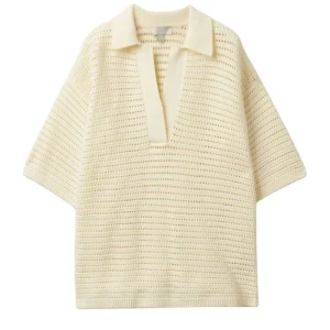 Fashion Summer Net Knitted Open Stitch Women Polo Shirt for Girl Knitted T-shirt Short Sleeve
