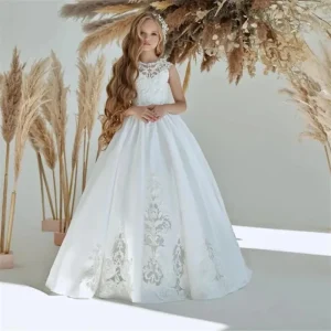 Fashionable Ball Gown Flower Girl Dress Floor Length Hollowed out Lace Sleeveless Birthday Party Dress