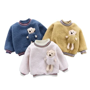 Fashionable Cute Bear Plush Sweatshirt Children’s Casual Winter Pullover for Toddlers Kids Thicken Out Wear for Boys Girls