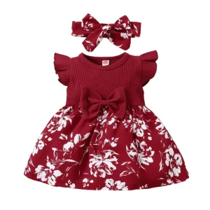 Fashionable Cute Summer Flower Dresses for Girls Children’s Clothing Ruffle Edges Short Sleeves Daily Wear Baby Clothing Sets