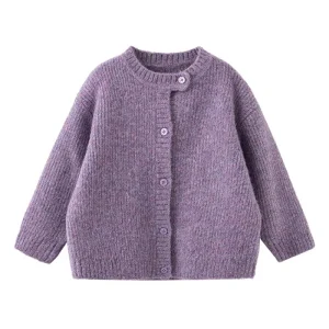 Faster Delivery Embroidery Logo Wool Knit Winter Baby Boys and Girls Cardigan Sweater Crew Neck Knitwear for Kids Clothing