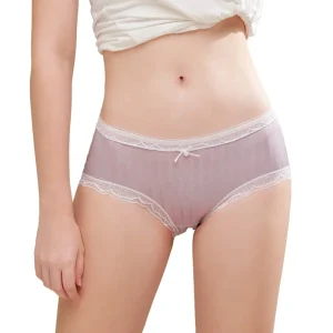 Female Thread Lace Mid waist Breathable Briefs Girl Cute Bowknot Seamless Comfortable Quick Dry Ladies Underwear