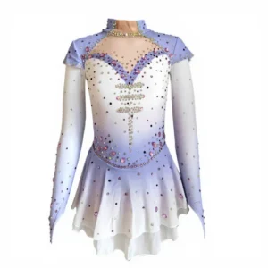 Figure Skating Dress Girls Competition Costume Purple Latin Dress Rhinestones Mesh and Spandex Dress for Performance Sets