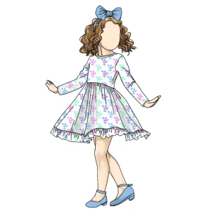 Floral Leaves Print Long Sleeve O Neck Dress for Baby Girls Casual for Autumn for Children One Year Old