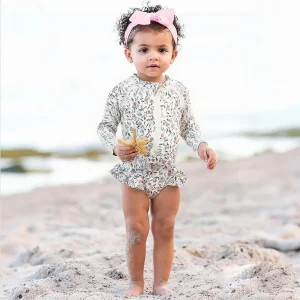 Floral Print One Piece Casual Swimsuit for Girls Beachwear Swimwear for Children Made From Comfortable Fabric