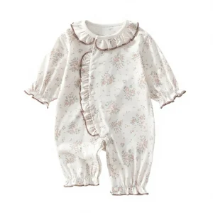 Floral Printed Cotton Jumpsuit Thin One Piece Princess Style Newborn Baby Girl Summer Clothes Boneless Craftsmanship
