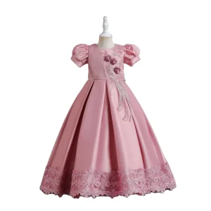 Flower Girl Dress for Weddings Party Children Baby Girls Birthday Regular Sleeve Formal Knee Length Summer ODM Red