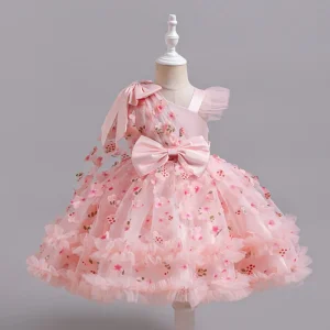 Flower Girls’ Party Tulle Pageant Dresses Polyester Sweet Floral Print Knee Length A Line Lace Princess Dress