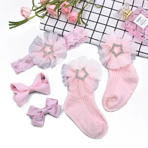 Flower Girls Princess Clips Hair Accessories Kids Elastic Bow Knot Hairband Hairpins Newborn Gift Box Baby Headband Socks Set