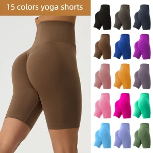 Four-Way Stretch High Waist Tummy Control Seamless Scrunch Butt Fitness Yoga Shorts Gym Running Sports Shorts for Ladies