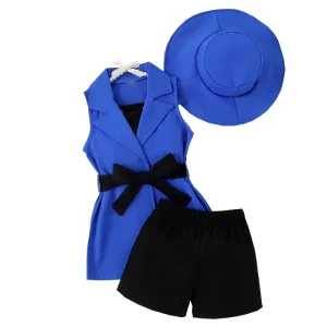 French Black Halter Shorts and Sleeveless Suit Jacket Baby Girl Sets Clothes Toddler Girls Clothing Set for Summer