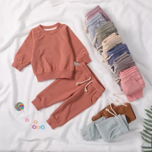 French Terry Long Sleeve Top and Pants Set Kids Boy and Girl Two Piece Sweatshirt Set Organic Cotton Baby Sweater Suit