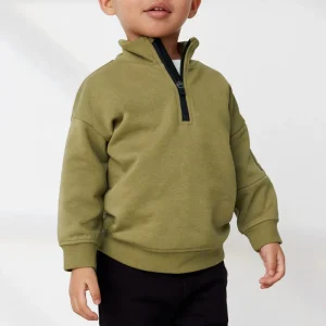 French Terry Sweater Custom Logo Boys Cotton Crew Neck Kid 1/2 Zip Sweatshirt