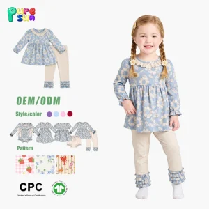Full Custom Breathable Girls Legging Set Ruffle Neck Winter Girls Boutique Outfits