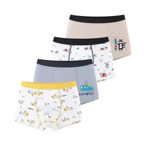 GOTS Cotton Boys Underwear Customized Cartoon Printing Boys Boxers Underwear Panties 4pcs Package Kids Underwear