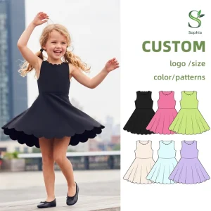 Garments Original Manufacturer Customized Kids Frock Scalloped Baby Girl Dresses Summer A line Casual Dresses