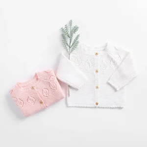Girl Baby Children’s Hollow Out Leaf Cotton Yarn Knitted Baby Cardigan Coat Sweater