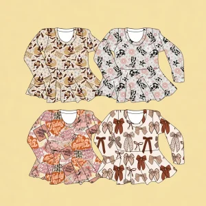 Girl Children Dress Western Style Cow Pattern Long Sleeve Soft Breathable One Piece Kids Girls Dress