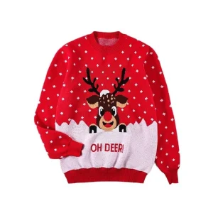 Girl Children Kid Ugly Christmas Sweater Women Long Sleeve Crew Neck Knit Pullover Sweater Cardigan