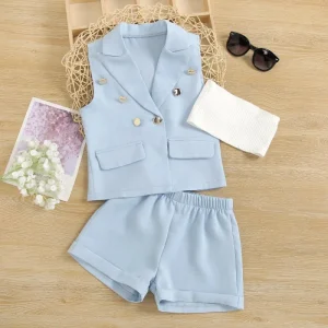 Girl Clothes Set Toddler Girls Sleeveless Jacket+shorts+tube Top 3pcs Summer Children Clothing Sets Outfit
