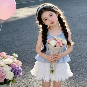 Girl Clothing Set Kids Daily Wear Two Pieces Set Cotton Dress
