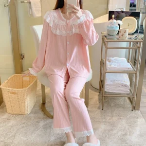 Girl Lounge Wear Female Nightwear 2 Piece Sleepwear Set Spring Pajama for Women