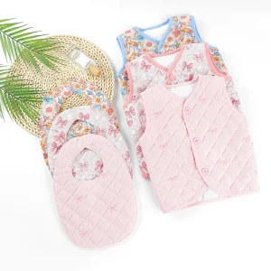 Girl New Arrival Warm Quilted Jacket Quilted Vest Jacket Kids Corduroy Material Toddler Bibs