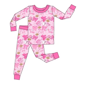 Girl Newborn Bamboo Long Sleeve Vintage Print Breathable Pumpkin Pink Bow Jumpsuit Children’s Clothing