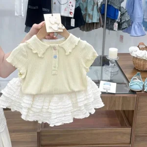Girl Short Sleeves Round Neck Top and Skirt Two Piece Children’s Clothing Kids Casual Toddler Girls Clothes Set