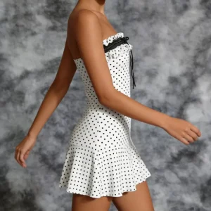 Girl Skirt Polka dot Waist cinching Strapless Patchwork Lace Sweet Short Dress Sleeveless Tank Top Slimming Clothing