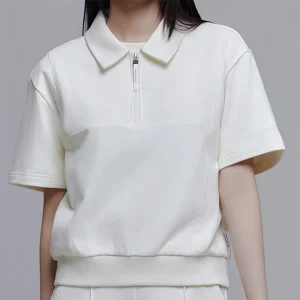 Girl Top Summer Spring Custom Short Sleeve Simple Knitwear Drop Shoulder Polo Zipper Double Neck Simple Women’s T-shirts