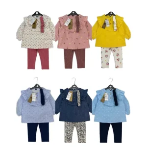 Girls 100% Cotton Breathable Short Sleeve Solid Pattern Woven Top 3 Piece Summer Casual Set Hanger First Batch Baby Girl