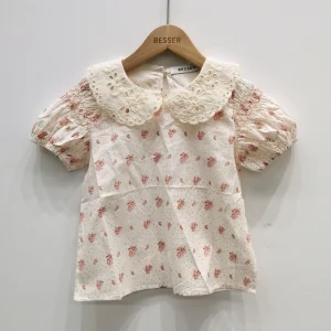 Girls 100% Cotton Woven Lace Collar Blouse