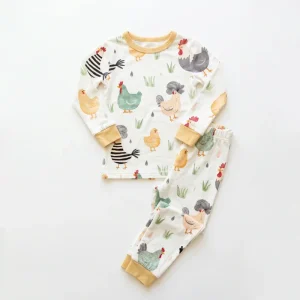 Girls 2 Piece Animal Print Long Sleeve Breathable Organic Bamboo Fiber Comfortable Soft Kids Sleepwear Pajamas Top Bottom