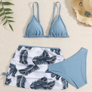 Girls 3pcs Flower Bikini Sets Kids Swimsuit Beach Skirts 12-16 Years
