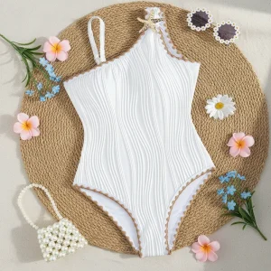Girls 4 10 One Piece Ribbed Swimsuit Girl Swimwear Pool Swimming Surfing Tropical Children’s Swimsuit Travel