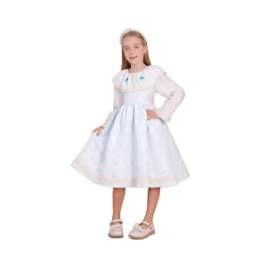 Girls A Line Dress with Printed Large Collar Jacquard Fabric Long Sleeves Pearls Cute Elegant Princess Kids Dress Sa6241