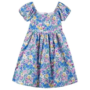 Girls A Line Summer Dress Short Floral Printed Sleeve Casual Smocked Fabric Breathable Age Appropriate 2-12 Years Ruffles