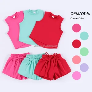 Girls Active Yoga Set Sleeveless Tank Double Layer Shorts High Elasticity Summer Custom Logo Hot New