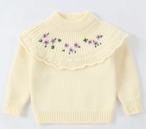 Girls’ Baby Sweaters Standard Thickness 100% Cotton Floral Pattern Breathable Autumn Winter Long sleeved Fashionable Sweet