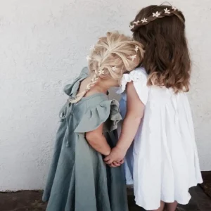 Girls’ Backless Floral Lace Summer Princess Chiffon Dresses Various Colored Knee Length Skirts