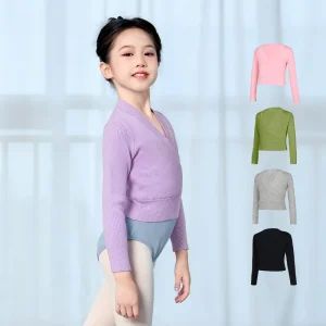 Girls Ballet Cardigan Sweater Long Sleeve Cross Front Dance Sweater Ballet Dance Warm up Top Comfy Stretch Knit Dance Pullover