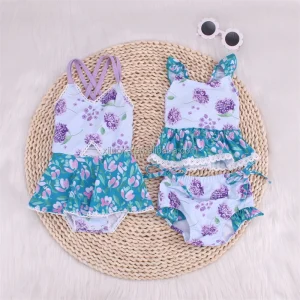Girls Beach Bikini Cute Floral Printed Swimwear Set Baby Two Piece Swimsuit