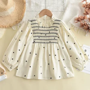 Girls Blouse Children Long Sleeve Shirt Kids Love Heart Printed Tops Tees