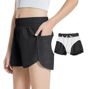 Girls Board Shorts with Liner for Basketball Soccer Tennis Running Cheer Breathable Athletic Workout Shorts for Kids Pocket